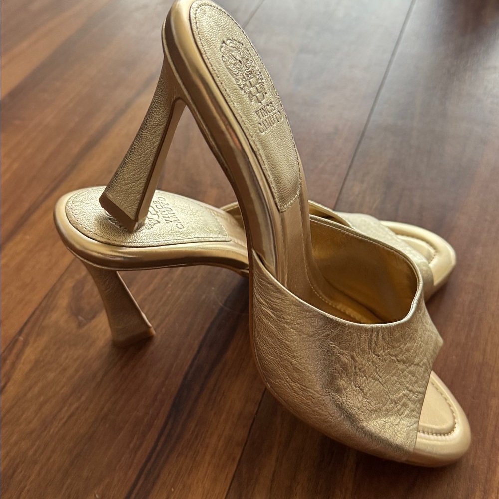 Vince Camuto Metallic Gold Open-Toe Mule Heels